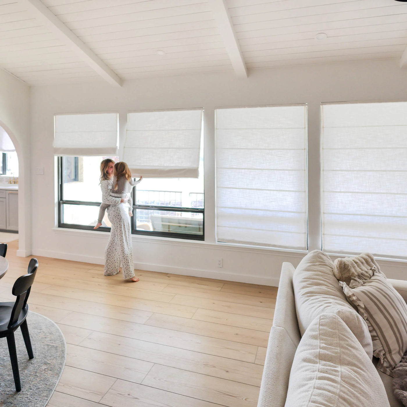 Ivory,Lesley Custom Linen No Drill Roman Shades