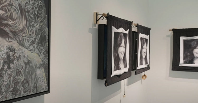 Curtarra custom printed shades installed at artist’s solo show
