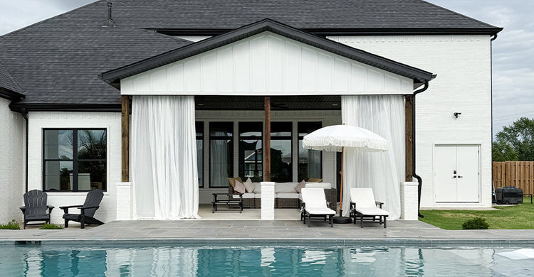 add curtains to patio umbrella StruXure Sunbrella & Curtain Rods Pelican And dont forget the base thats sold separately Diy Adding Curtain to Outdoor