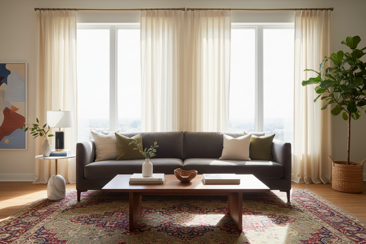 Custom curtains for wide windows with perfect edge-to-edge fit