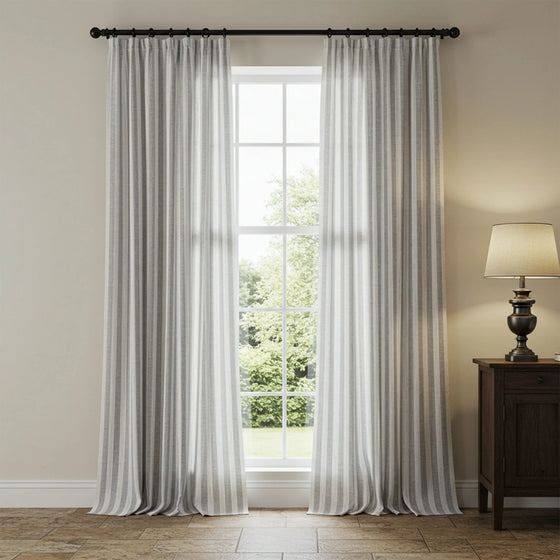 Stone Gray,Alfred Stripe Linen Custom Curtains
