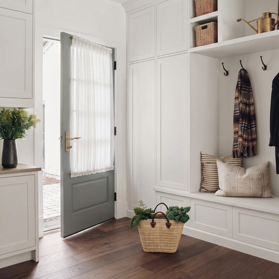 White,Ava Linen Look Semi Sheer Door Curtains
