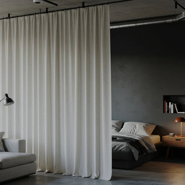 Curtain zoning solution in modern open-plan apartment