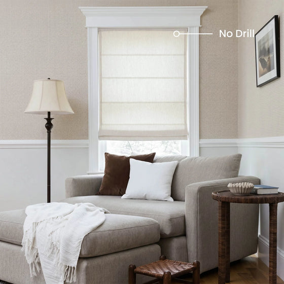 Natural Linen,Elara No Drill Cotton Blend Roman Shades