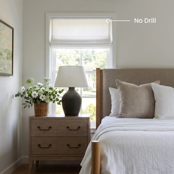 Off White,Elara No Drill Cotton Blend Roman Shades