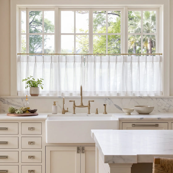 White,Ella Semi Sheer Cafe Curtains
