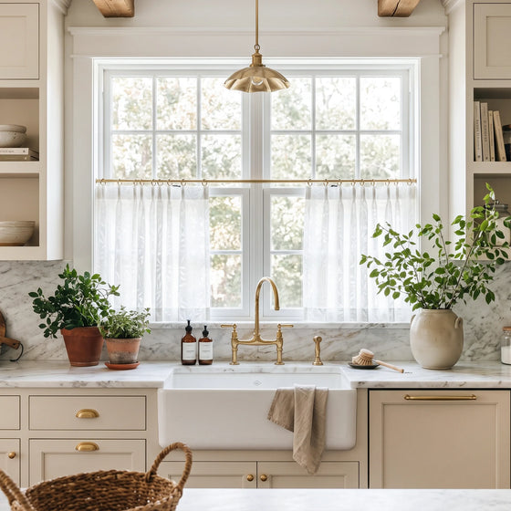 White,Emily Leaves Pattern Sheer Cafe Curtains