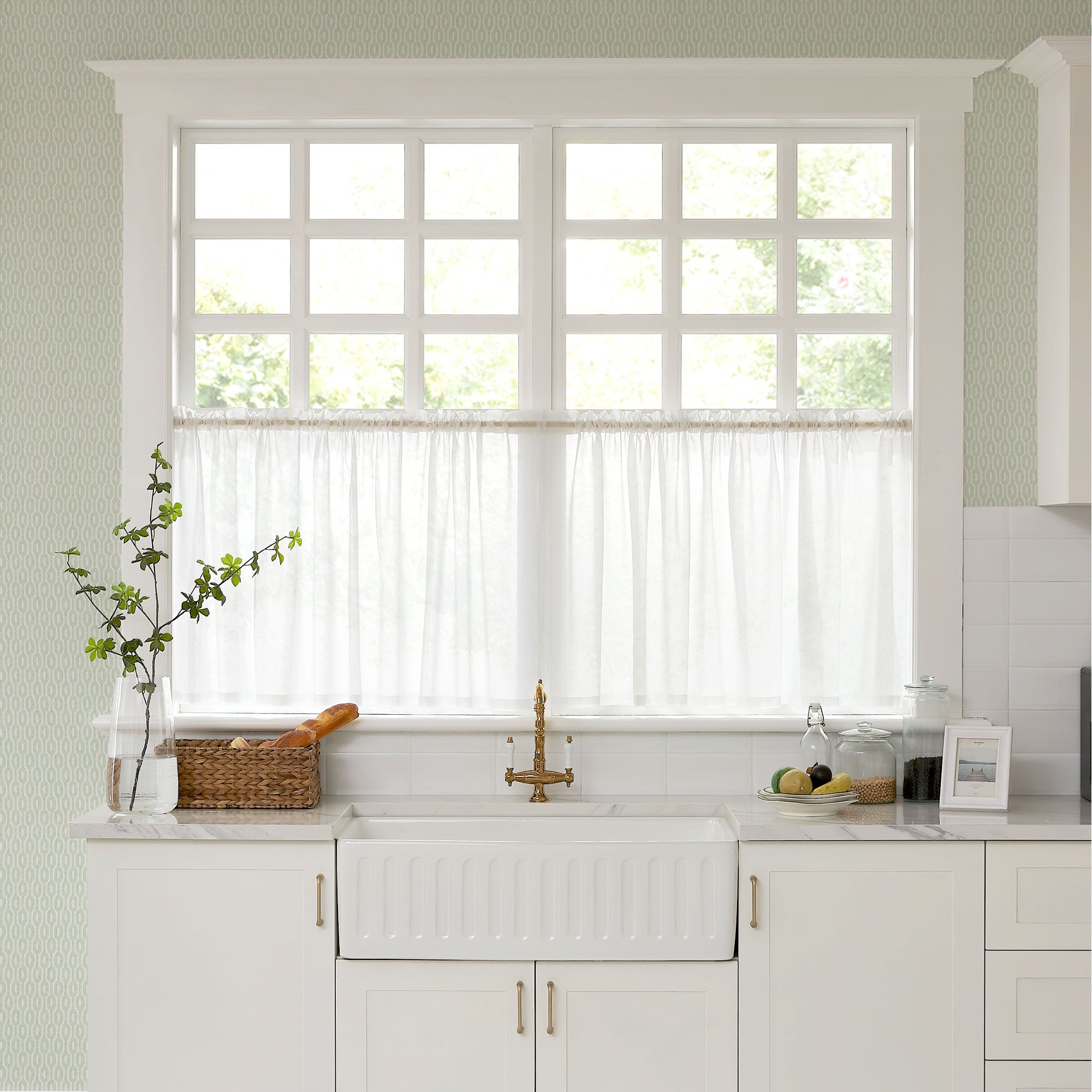 Emily Leaves Pattern Sheer Cafe Curtains
