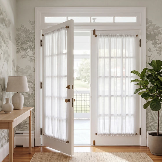 White,Flora Linen Semi Sheer Door Curtains