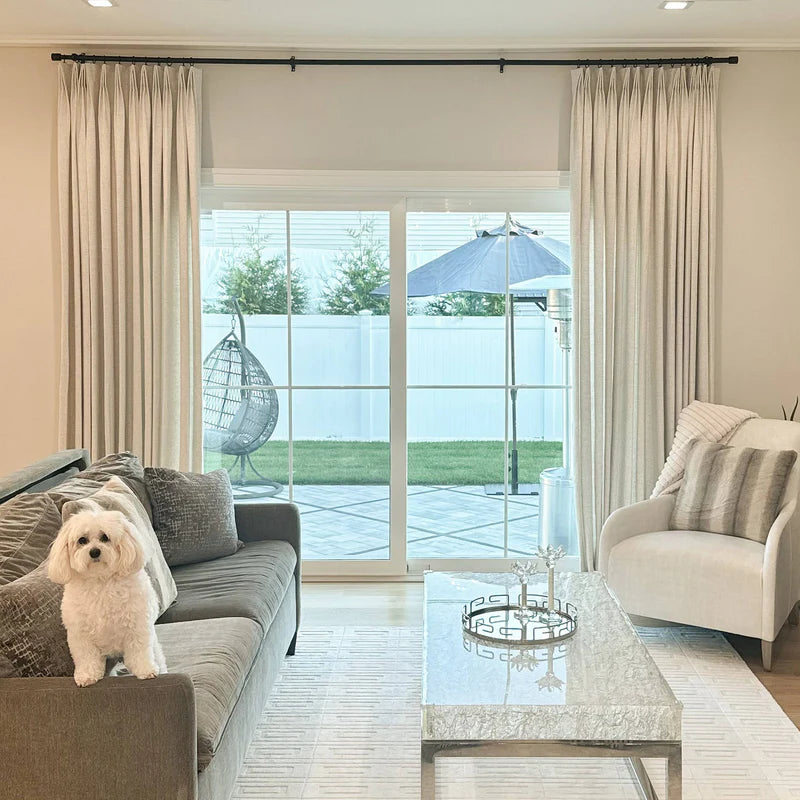 Natural linen curtains in pet-friendly home
