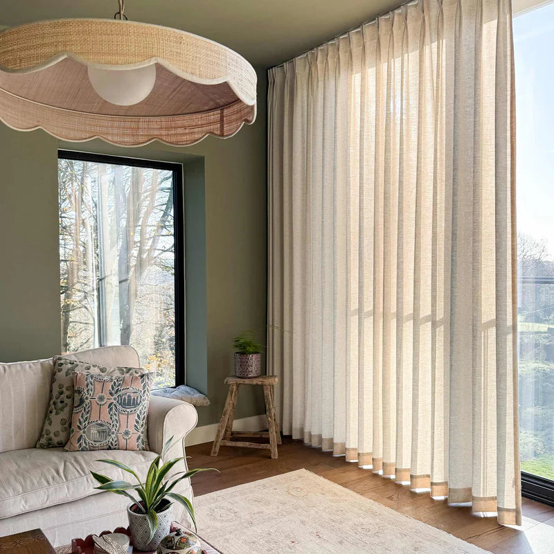 Natural linen curtains in pet-friendly home