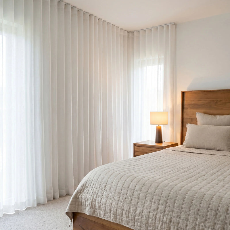 Quiet Luxury Bedroom Curtains in Wool and Silk Blend — Understated Elegance