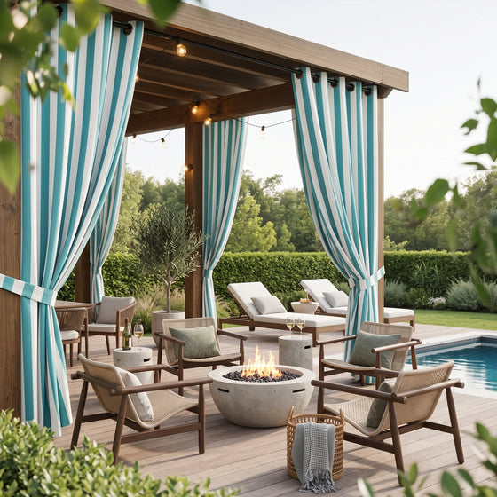 Teal Stripe,James Acrylic Outdoor Curtains