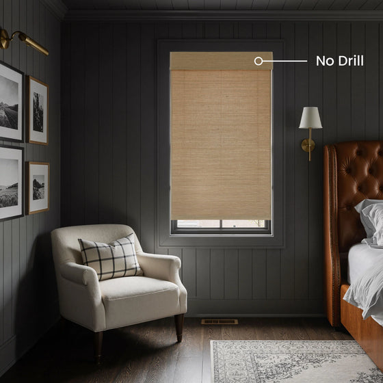 Oatmeal Husk,Jonas No Drill 100% Kenaf Woven Wood Shades