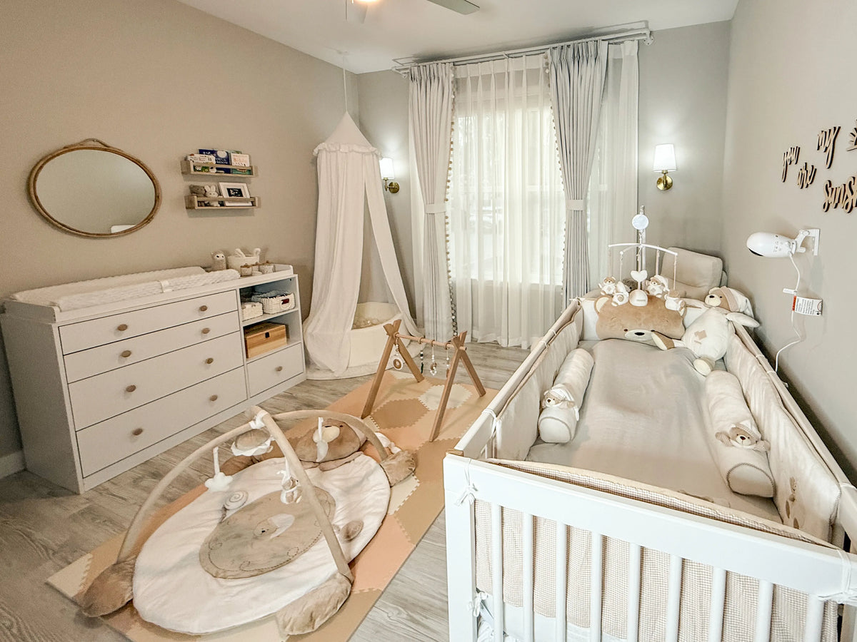 Quiet luxury wool curtains in a beautifully styled nursery