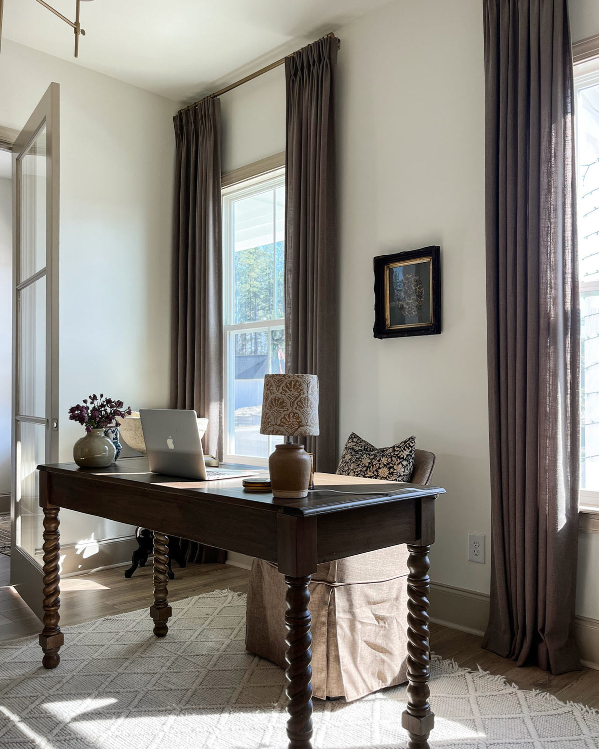 Work From Home Curtains controlling light in a bright home office space