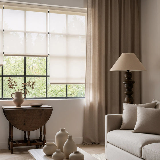 Cream, Lillian Linen Texture Light Filtering Roller Shades
