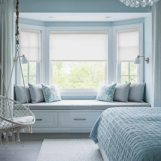 White, Lillian Linen Texture Light Filtering Roller Shades