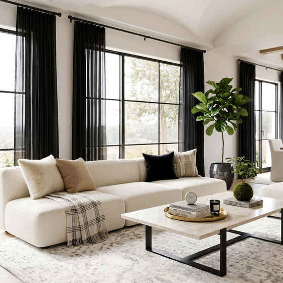 Ink Black,Margaret Durable Solid Sheer Curtains