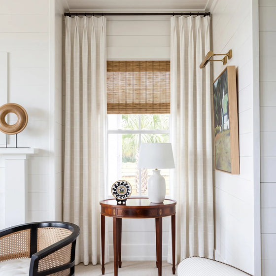 Ivory,Mina Windowpane Textured Chenille Linen Curtains