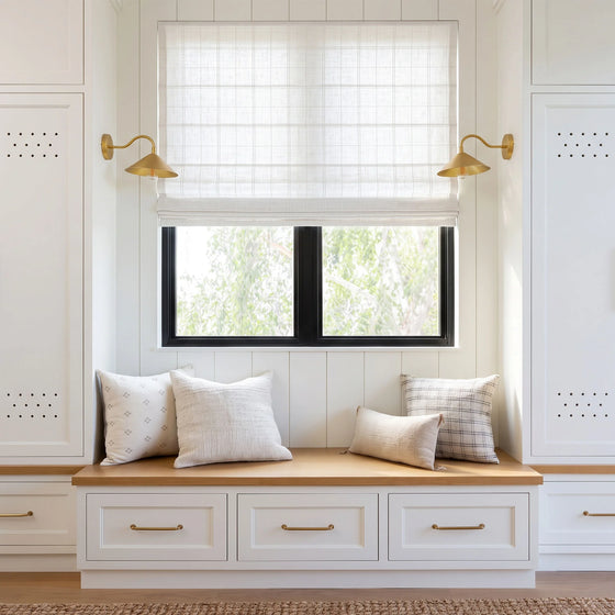 Ivory,Mina Windowpane Textured No Drill Roman Shades