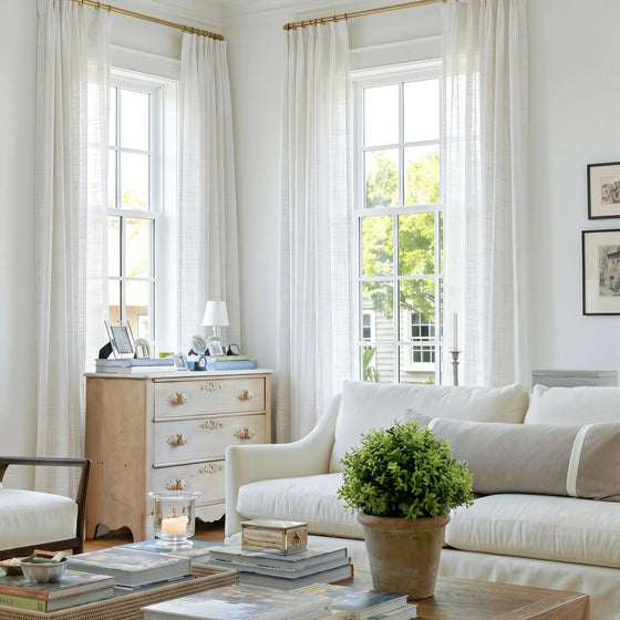 White,Natasha Linen Look Sheer Curtains