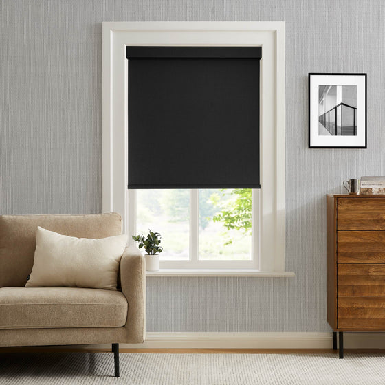 Ink Black, curtarra custom-made Norman double-sided linen look roller shades Ink Black
