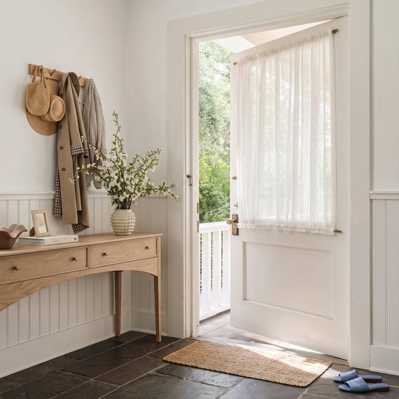 White,Rebecca Raindrop Texture Sheer Door Curtains