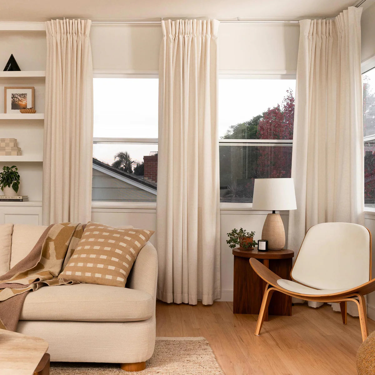 Linen blend privacy curtains for glass sunroom with natural light filtering