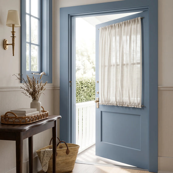 Neutral,Sandra Cotton Linen Semi Sheer Door Curtains