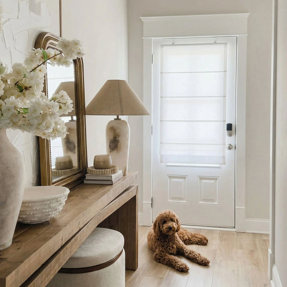 Neutral,Sandra Custom Cotton Linen Sheer Roman Shades