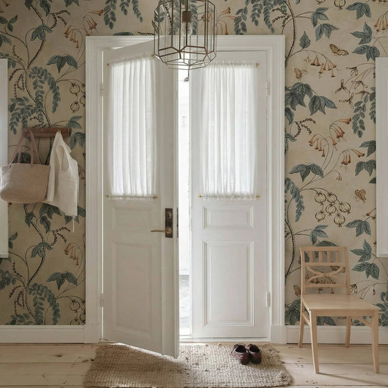 White,Sandra Cotton Linen Semi Sheer Door Curtains