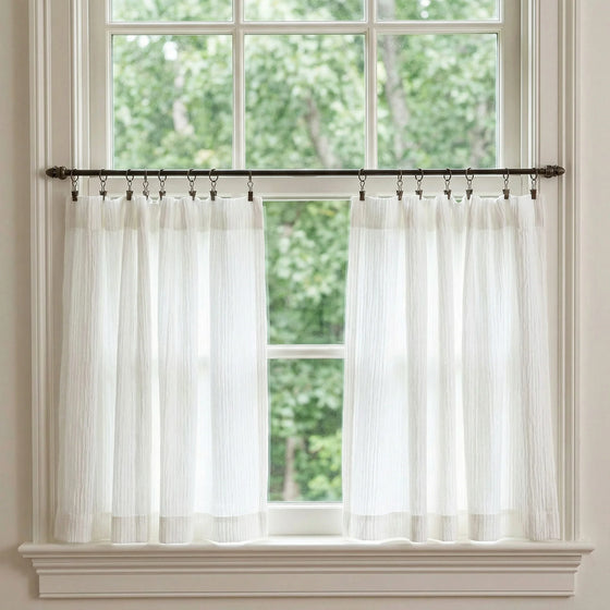 White,Vanessa Crepe Texture Semi Sheer Cafe Curtains