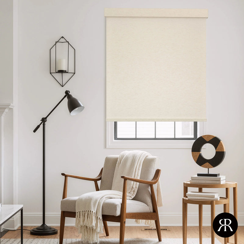 Blackout Roller Shade Installation Diagram for Master Bedroom — Outside Mount with Overlap