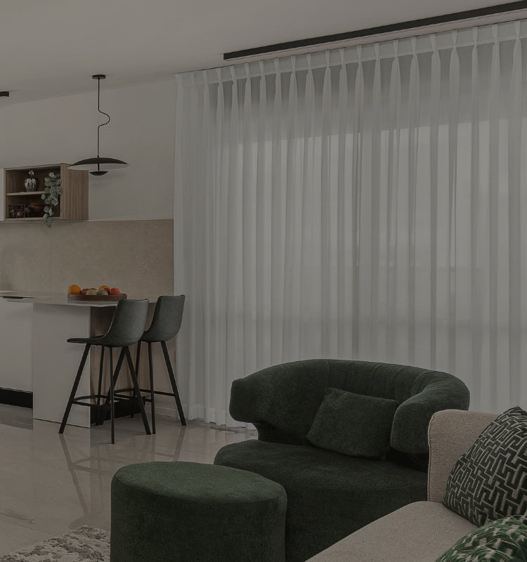 Alex Velvety Semi Sheer Curtains enhance a modern living space, providing soft, diffused light and a sense of openness.