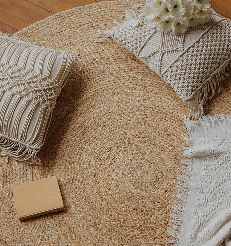 A bohemian living space featuring natural textures and decorative elements, ideal for Auden Linen Boho Pattern Curtains.