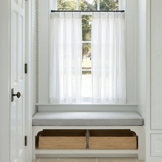 White,Ava Linen Look Semi Sheer Cafe Curtains