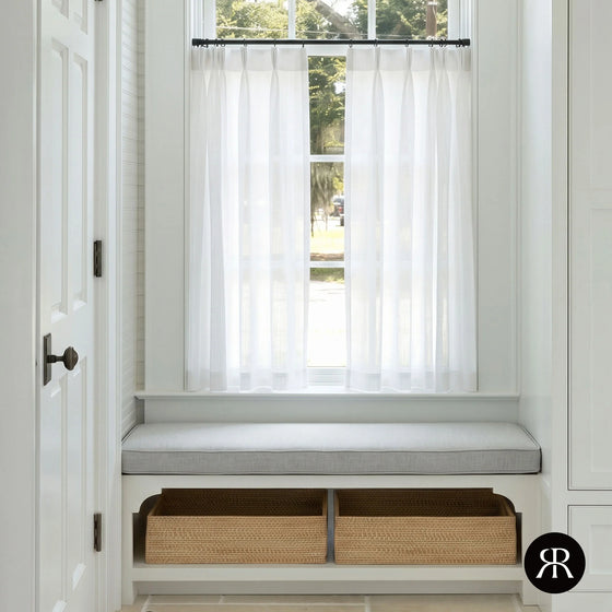 White,Ava Linen Look Semi Sheer Cafe Curtains