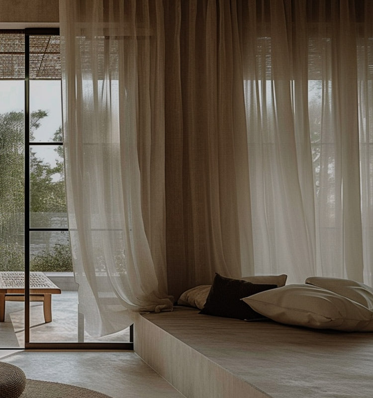 Bensen Linen Semi Sheer Curtains for large windows, offering gentle light diffusion and a tranquil indoor-outdoor feel.