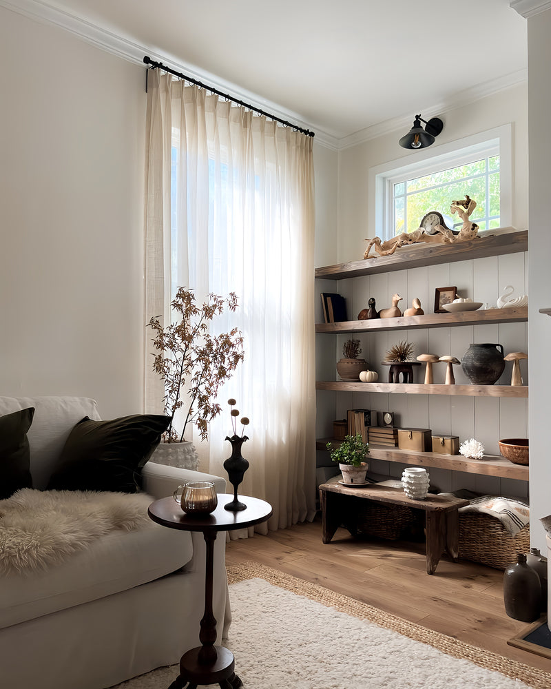 Professional installation of energy-saving curtains in a high-rise apartment
