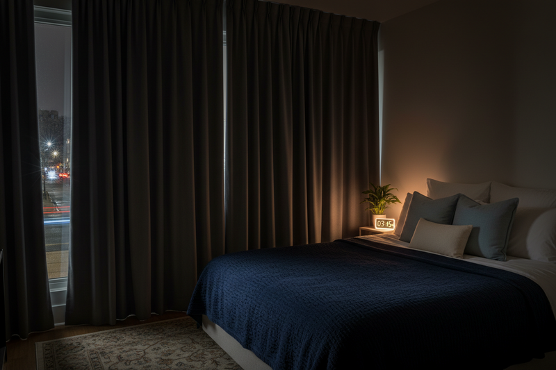 Blackout curtains installation blocking bedroom headlight glare