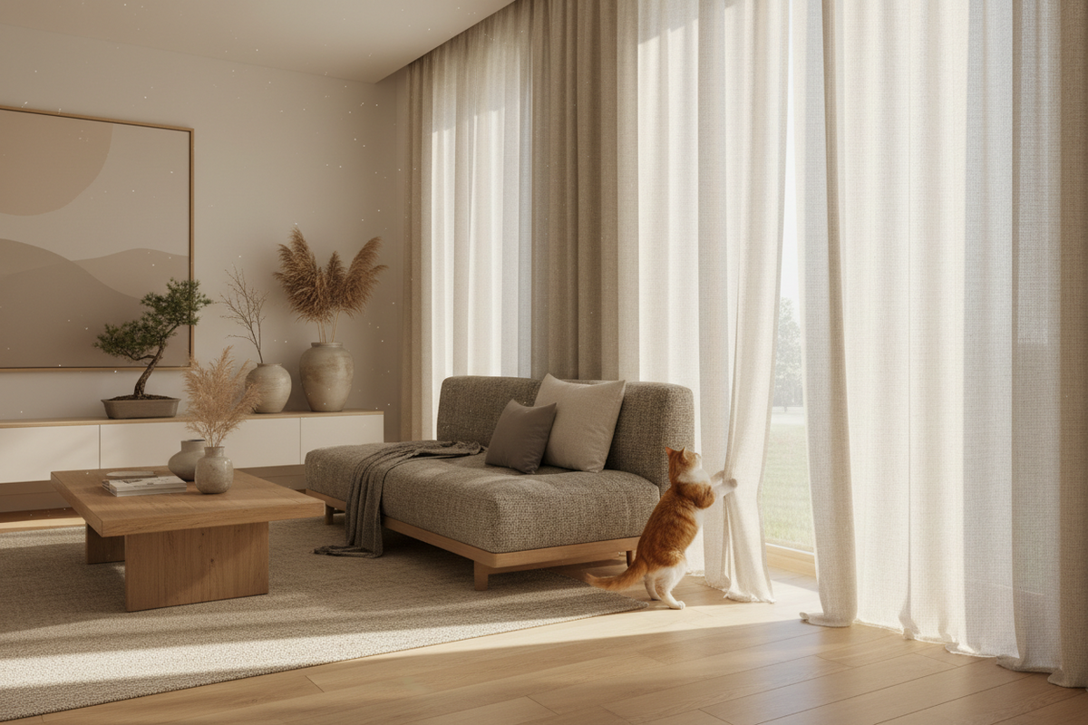 Cat-resistant curtains remaining beautiful despite playful cat