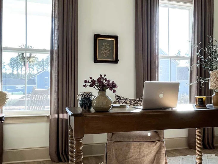 Light filtering window treatments reduce glare in home office