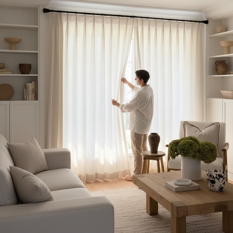 Designer styling Wabi-sabi curtains in a contemporary home