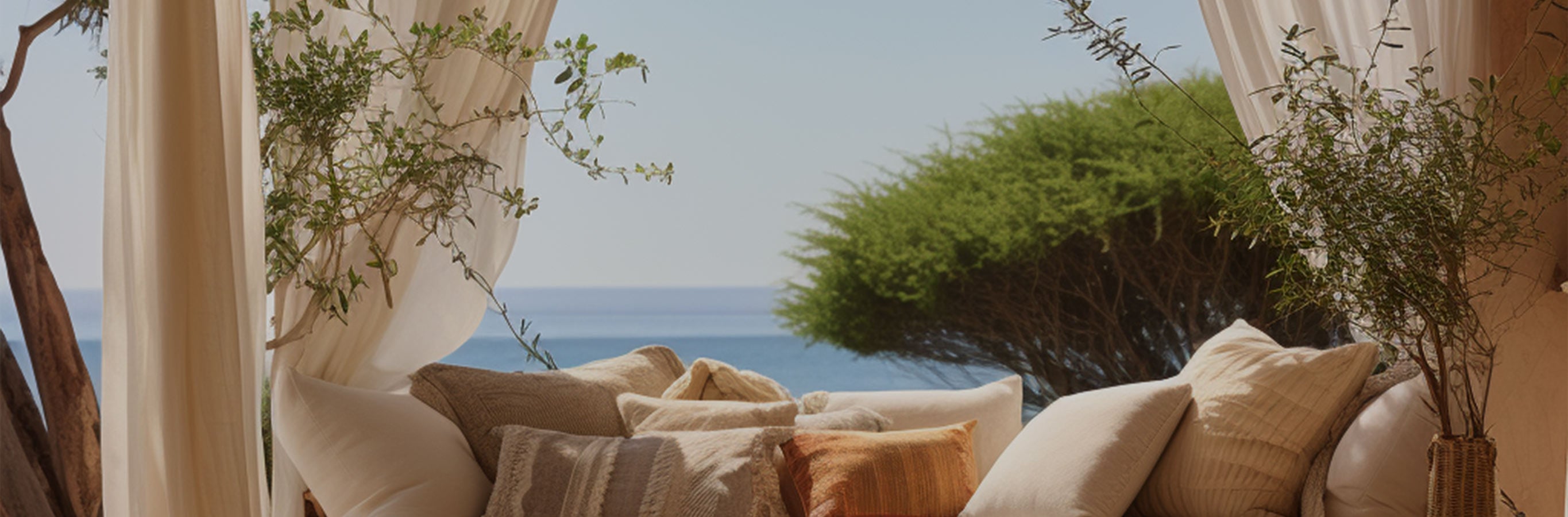 Dreamy outdoor oasis with Edith Waterproof Sheer Curtains, perfect for backyard pergolas and beach house patios.