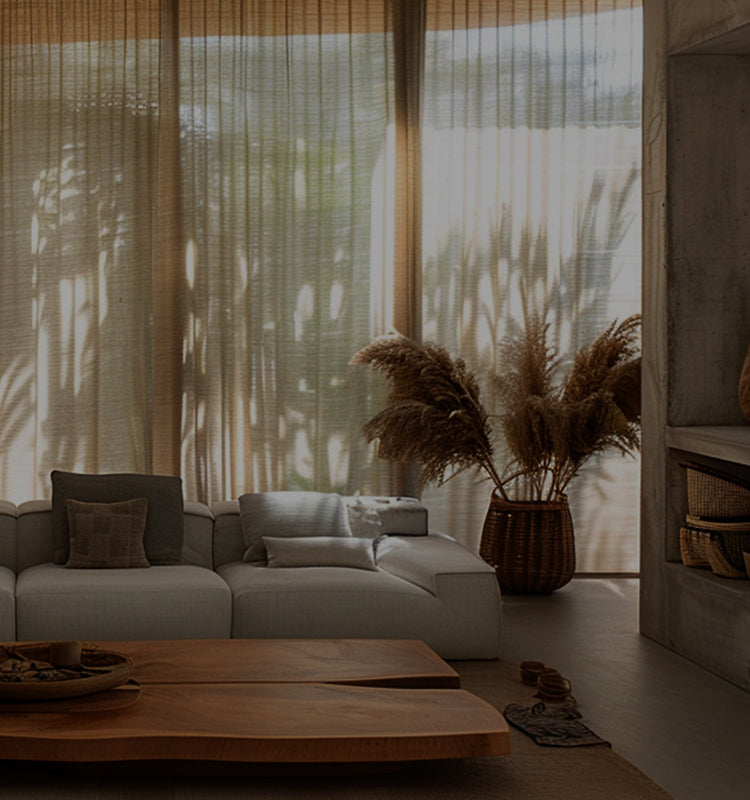 Flora Linen Semi Sheer Curtains, natural woven look, 15% light filtering, polyester privacy panels.