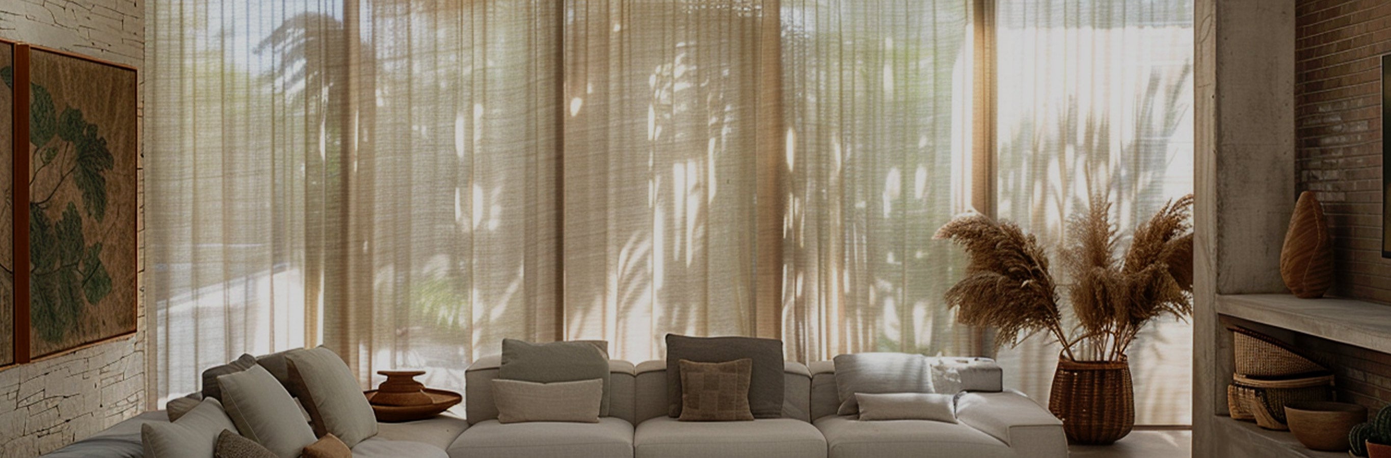 Flora Linen Semi Sheer Curtains, beige polyester, 15% light filtering, warm glow privacy window treatment.