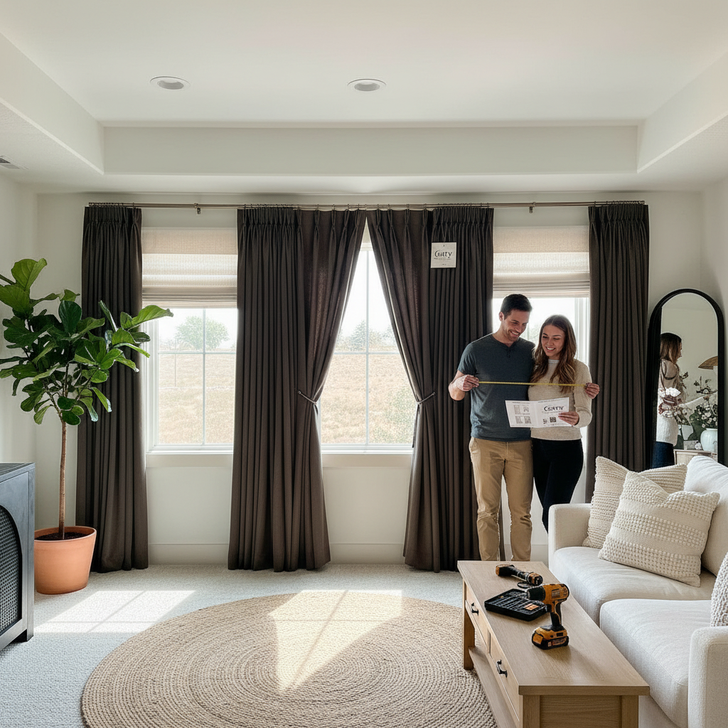 Gary 100% blackout curtains in modern new home interior with complete light blocking