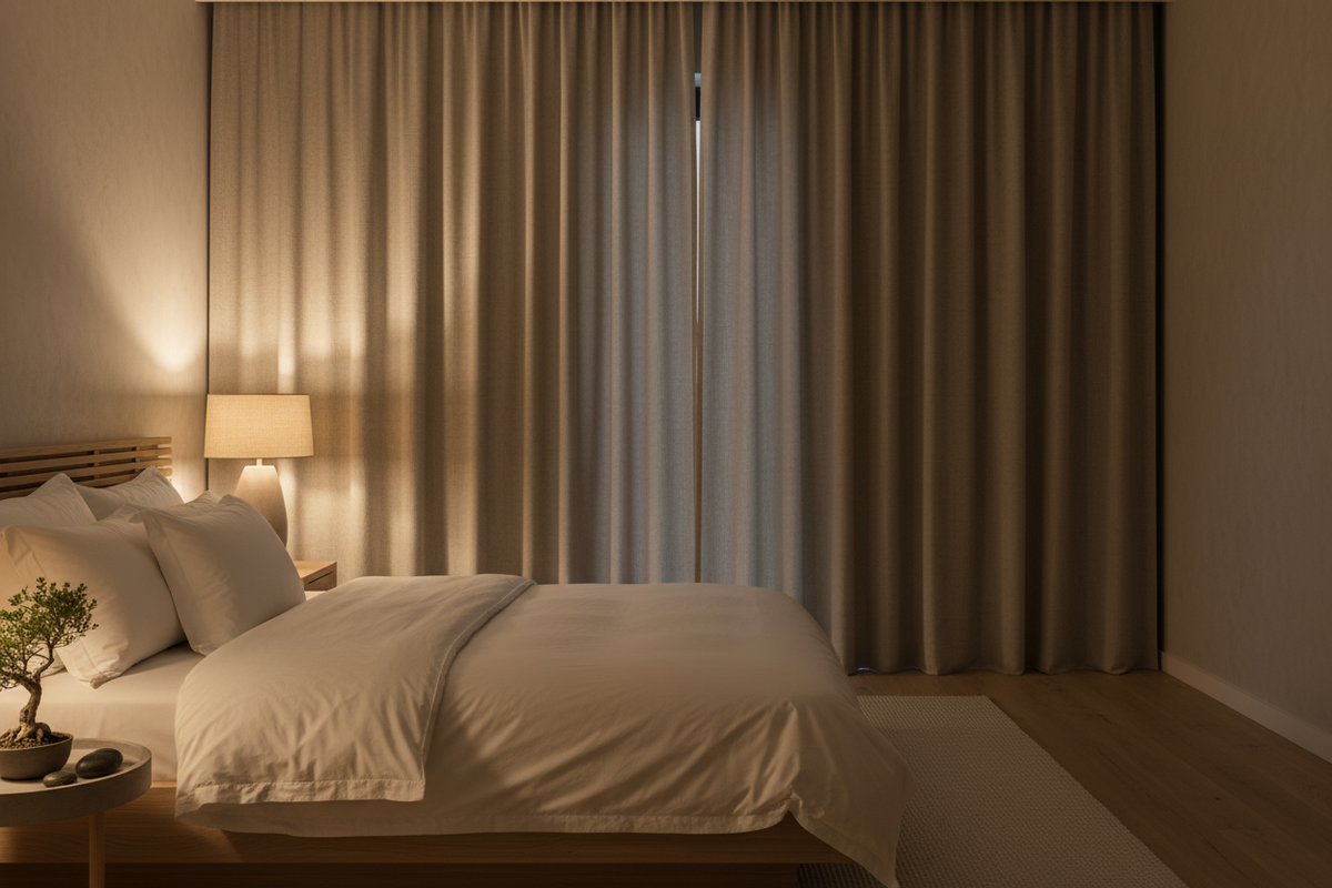 Custom blackout curtains in a contemporary new home environment