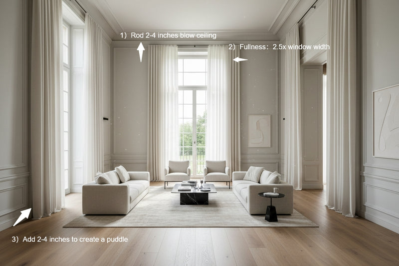 Expert demonstrating how to measure extra tall windows for curtains